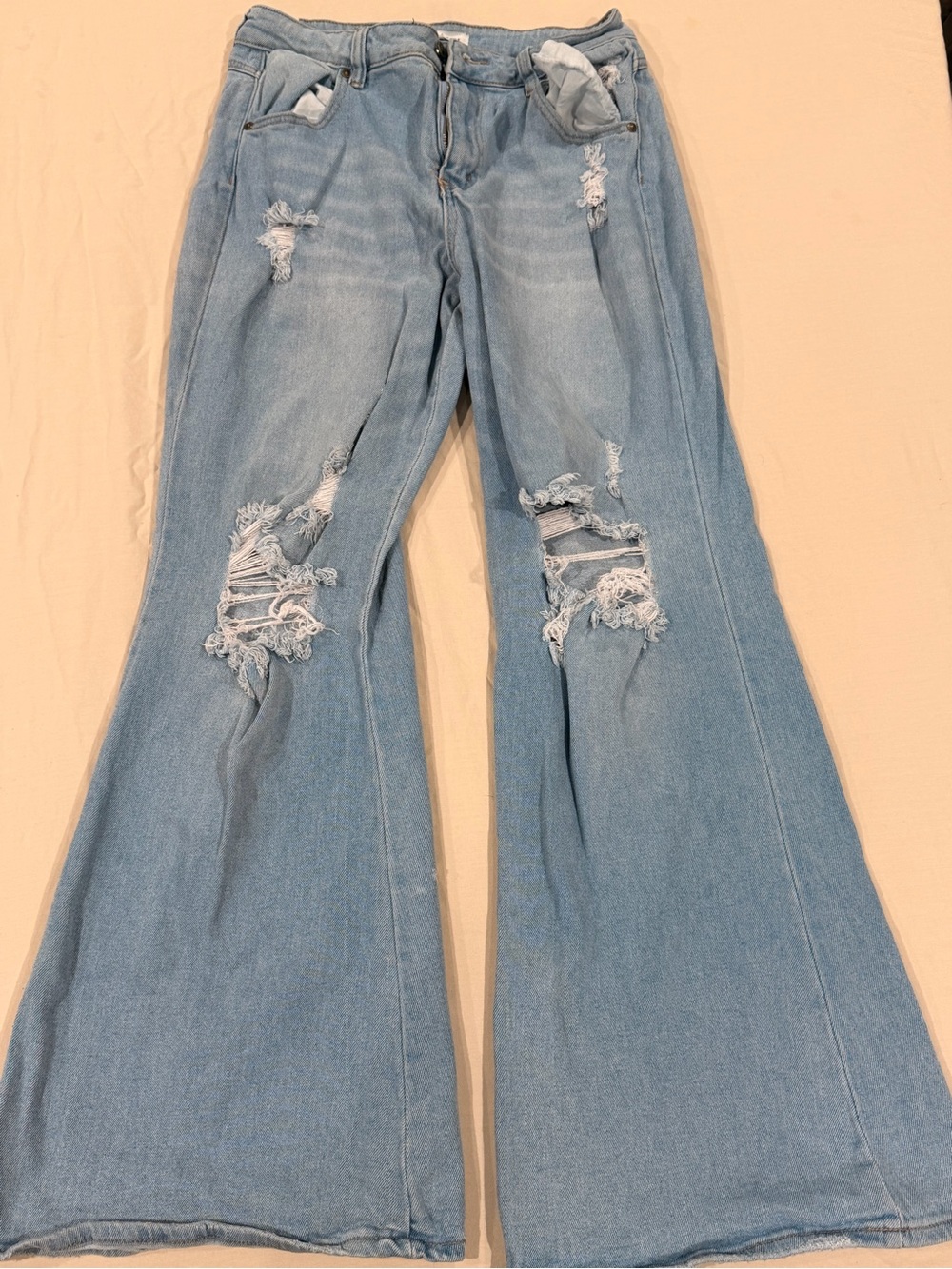Almost Famous Light Blue Distressed Flare Jeans